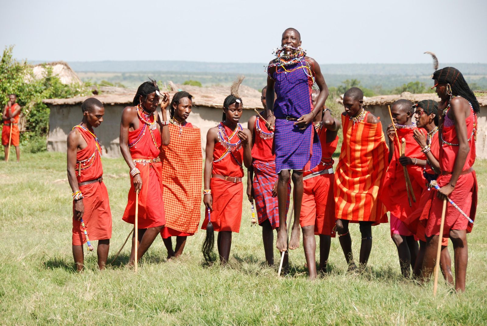 Maasai men performing the adumu jumping dance